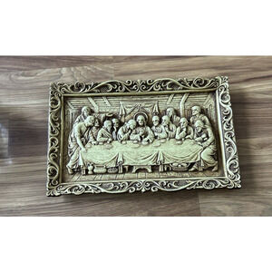 Last Supper Wall Plaque 3D Ornate Baroque Framing Christian Picture Hanging VTG